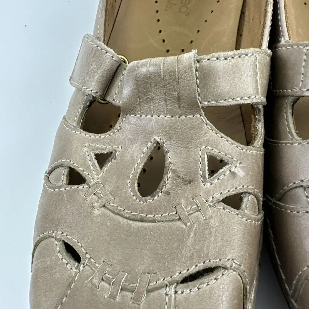 Clarks Unstructured Leather‎ Flat Loafer Cut Outs Sandal Tan Comfort Womens 10
